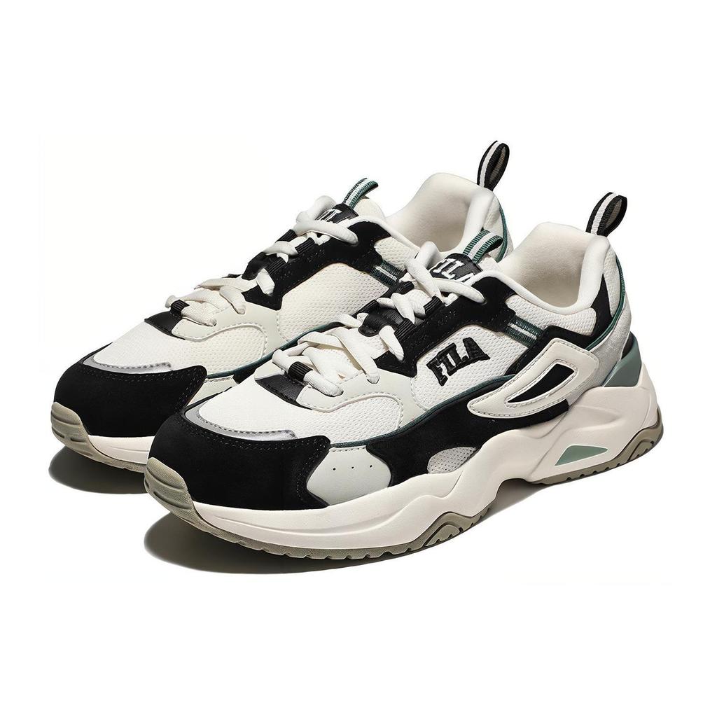 FILA Rayflide Mesh, Pigskin, Polyester, Synthetic Leather Low top Casual Shoes Unisex Green Black Gray Korean Style 1RM02053E_302