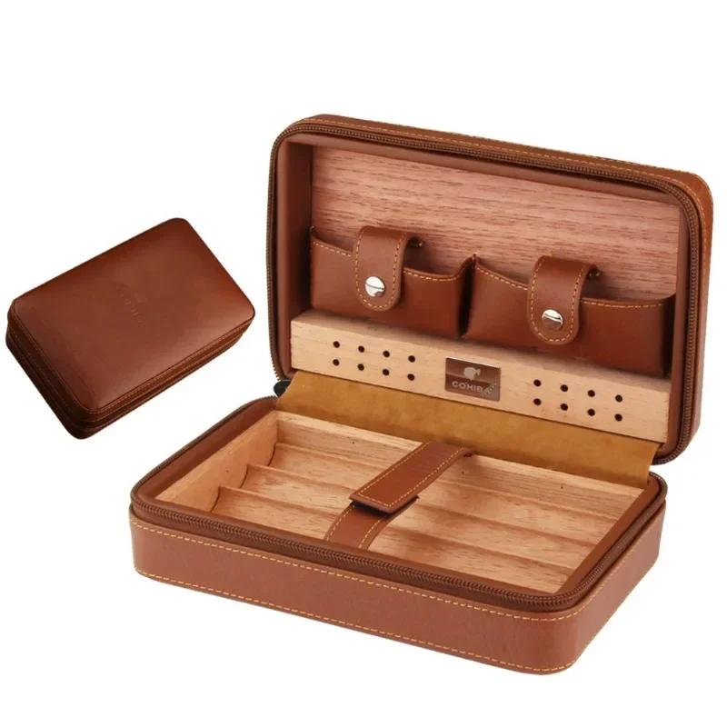 Classic Leather Cedar Wood Cigar Humidor Portable Travel Humidor Smoking Accessories
