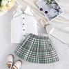 2PCS Baby Girl Sleeveless Shirt & Plaid Pleated Skirt Set, Preppy Style Casual Outf