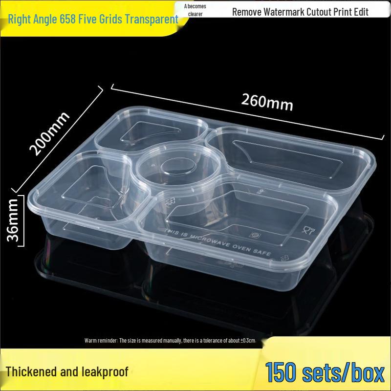 Large Capacity Disposable 5-Compartment Food Containers