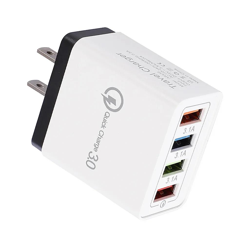 1PCS 5V USB Charger 4 Ports Fast Charging 3.1A Wall Charger For Xiaomi iPhone 15 Samsung US/EU Mobile Phone Plug Travel Charger