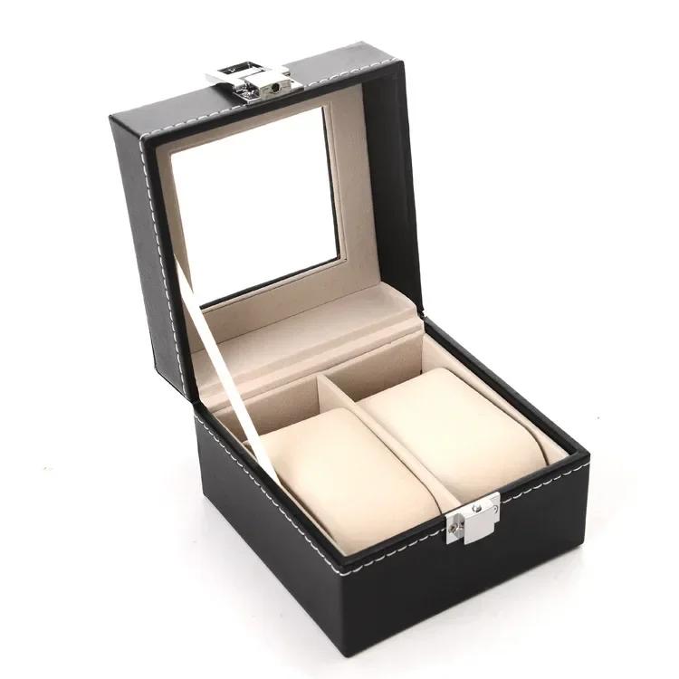 Hot Sale PU Leather Display Storage 2/3/6/10/12 Girds Collection Organizer Watch Box For Men Watch Display Case With Glass Top