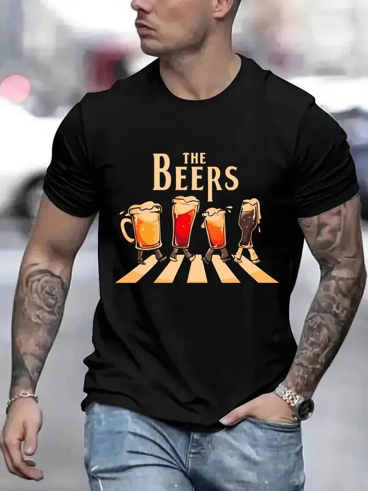 The Beers Printing Men T Shirts Breathable Brand Tops Street Fashion T-shirt Mens Casual Summer Loose Oversizeed Tees