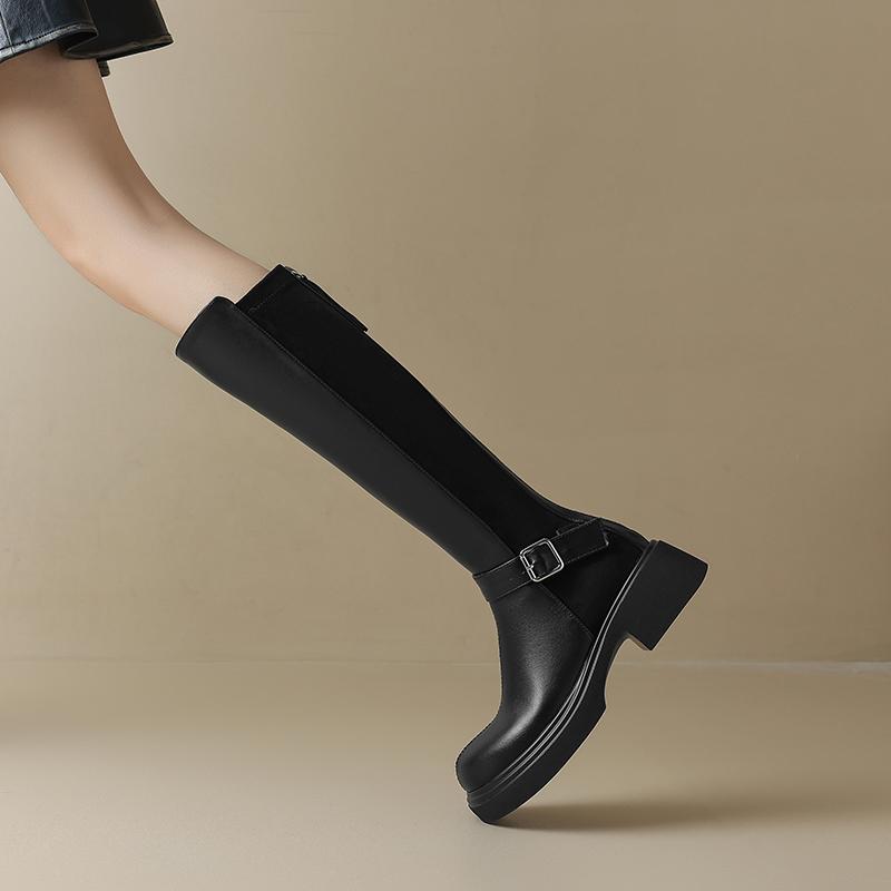 Women's high-heeled boots autumn and winter new thick-heeled large-size casual knee boots