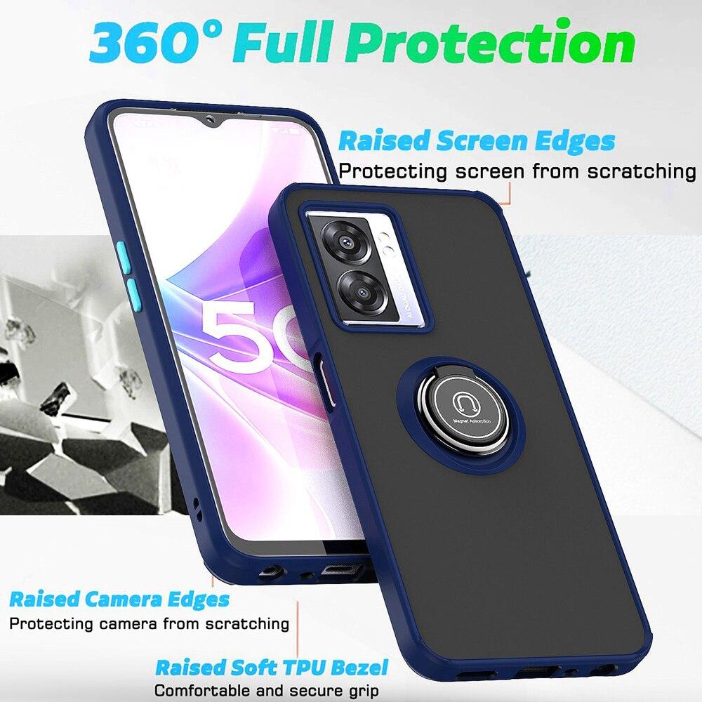 KEYSION Fashion Matte Case for OPPO A77 5G Transparent Shockproof Ring Stand Phone Back Cover for Realme Q5i V23 5G Narzo 50 5G