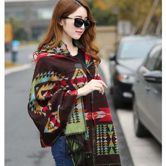 Bohemian Ethnic Hooded Cape Shawl - Women's Autumn/Winter Yunnan & Korean Style