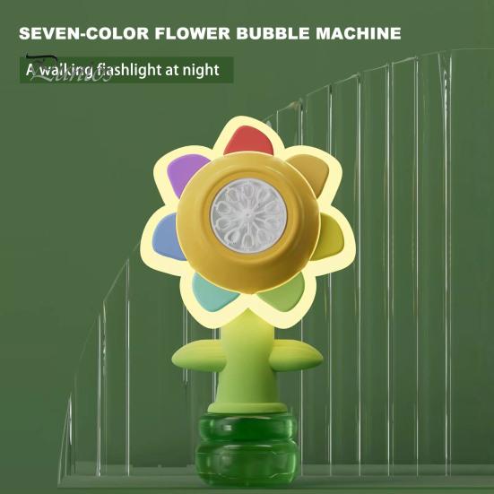 Colorful Flower Bubble Machine Dancing Light-up Flower Bubble Maker Summer Outdoor Handheld Automatic Bubble Blower Toy Toddlers Boys Girls Gift