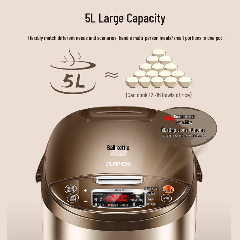 SUPOR 5L IH Smart Rice Cooker with Spherical Pure Copper Pot CN plug (adapter included)