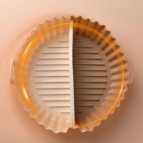 Round Silicone Fryer Liner Dual Handles Non Stick Food Grade Heat Resistant Dishwasher Safe Reusable Oven Baking Tray Basket Bowl Kitchen Supplies