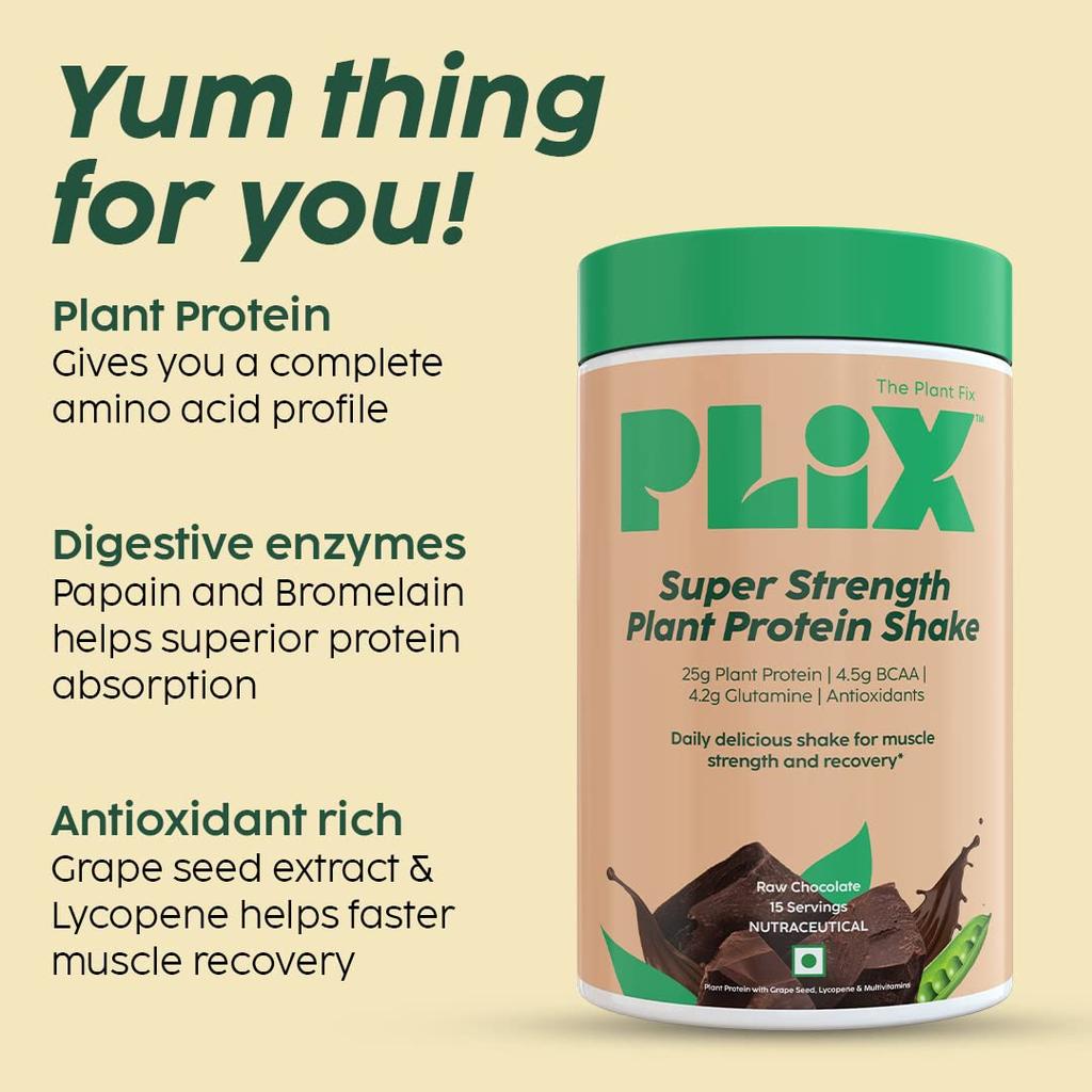 Plix Strength Plant Protein Powder Chocolate Flavor 500 G Vegan Protein Blend No Added Sugar Gluten Free Daily Nutrition