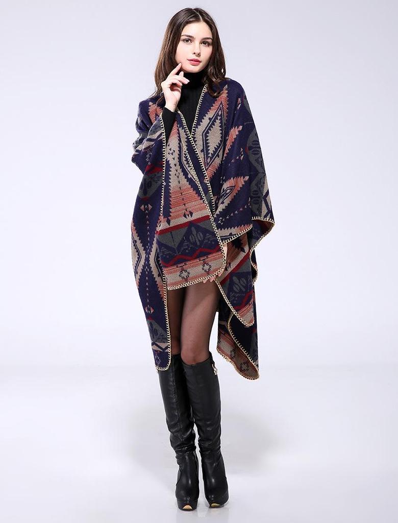 Geometric Rhombus Fashion Extra Long Thick Imitation Cashmere Ethnic Travel Shawl Cape