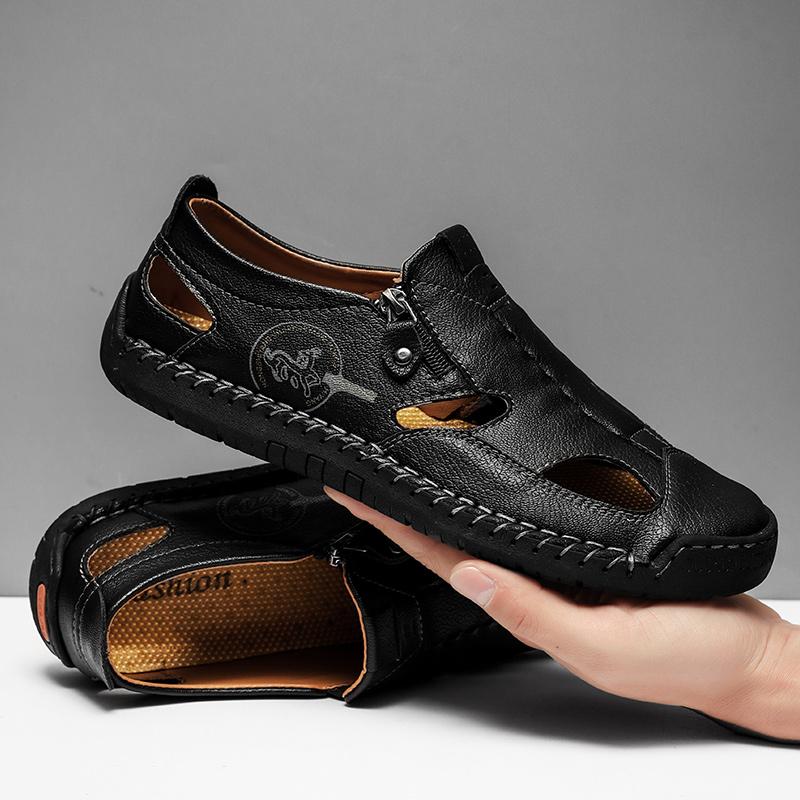 Fashion 2025 New Men Slip on Sandals Hot Sale Leisure Walk Moccasins Hiking Footwear Hollow Out Summer Loafers Man Casual Leather Shoes