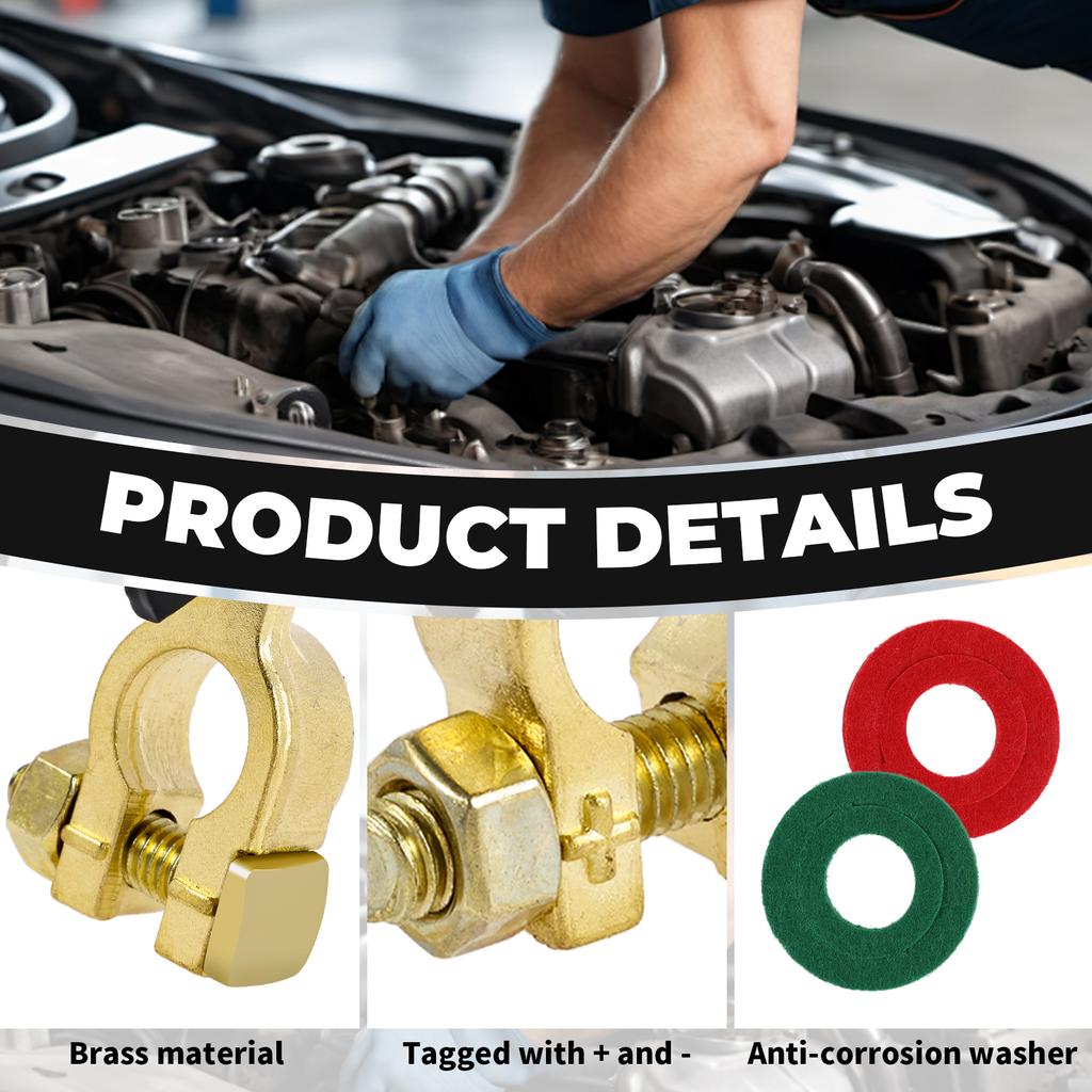 4/2PCS Battery Terminal Clamp Connector Kit Brass Positive & Negative Pole Auto Car Screw Connector with Washer Wire Nose