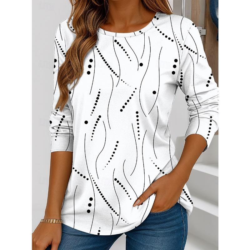 Women's T shirt Long Sleeve Crew Neck Long Sleeve Tunic Graphic Geometric Striped Vintage Stylish Regular Tops