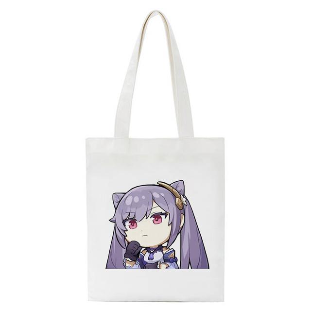 Shopper Genshin Impact Qiqi Anime Shopping Bag Harajuku Canvas Bag Large Capacity Collapsible Kawaii Women Shoulder Bag Handbag