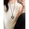 Vintage Ethnic Style Brown Hollow Geometric Circle Long Pendant Necklace For Women