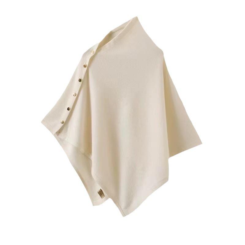 2025 Autumn/Winter Merino Wool Slanted Hem Cape with Gold Buckle