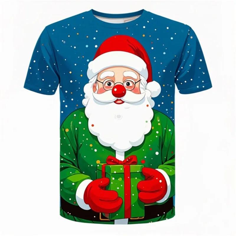 

Футболка с 3D-принтом с рисунком Санта-Клауса, мужская и женская футболка с коротким рукавом большого размера, детская футболка с надписью «Счастливого Рождества» 5XL