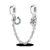 Silver Clasp 925 Silver CZ Pave Clip Charms Daisy Beads Stopper Safety Chain Fit Original Bangle Bracelet Jewelry Clip