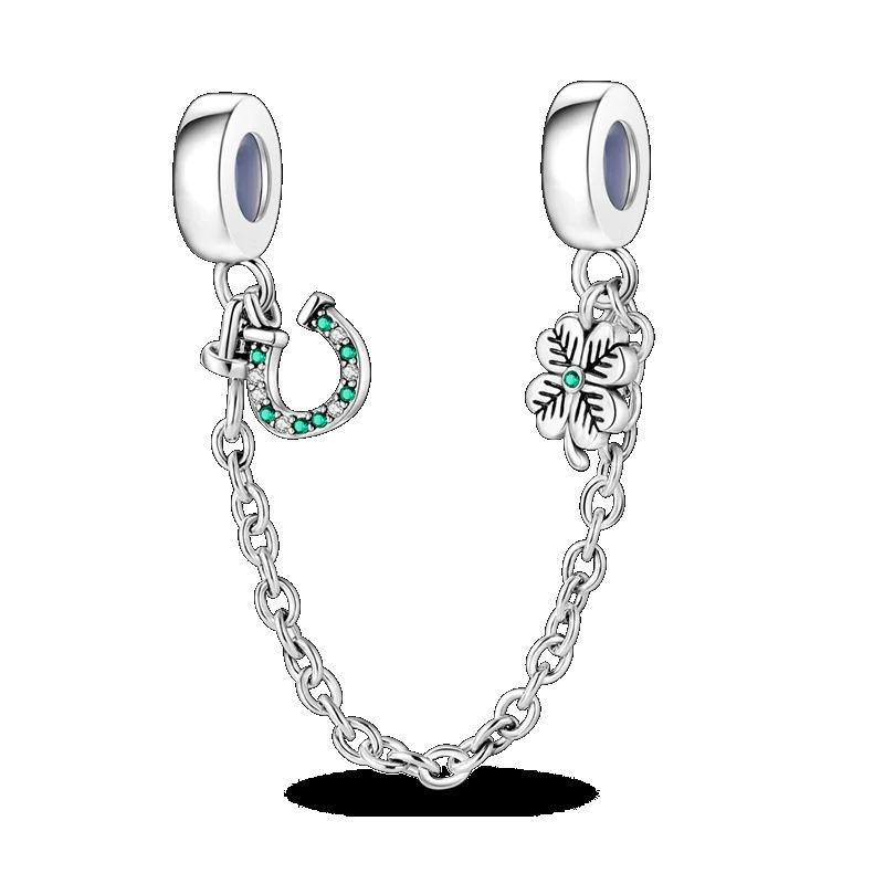 Silver Clasp 925 Silver CZ Pave Clip Charms Daisy Beads Stopper Safety Chain Fit Original Bangle Bracelet Jewelry Clip