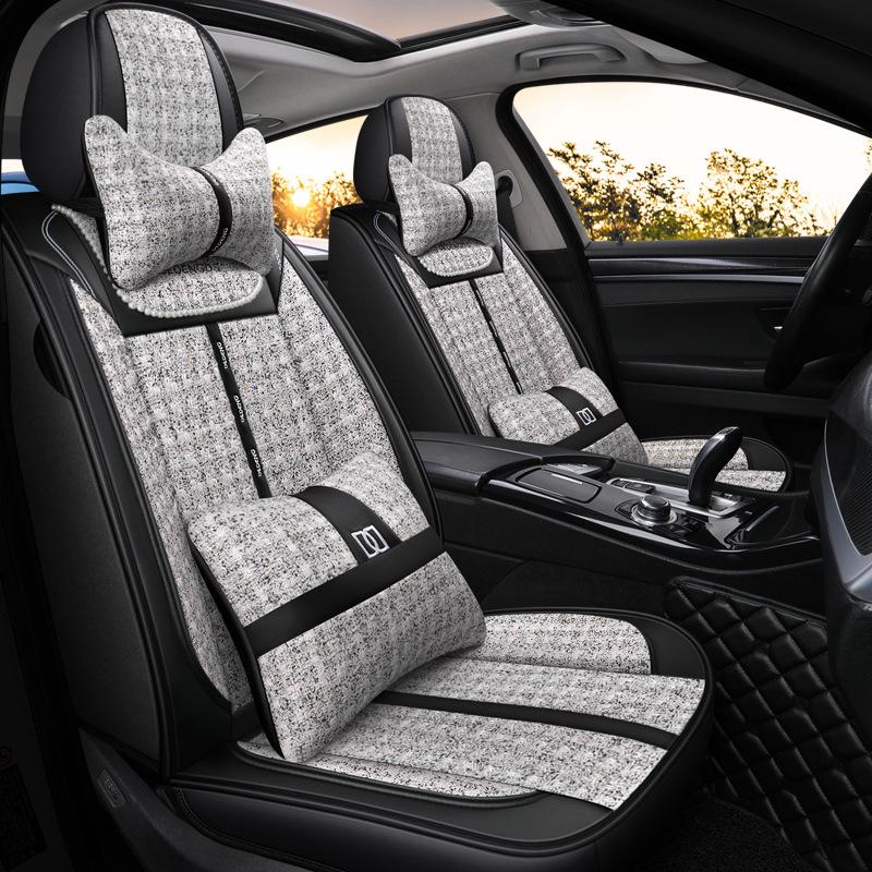 Seamless Full Coverage Linen Car Seat Cushion - Four Seasons Little Fragrant Style Cover