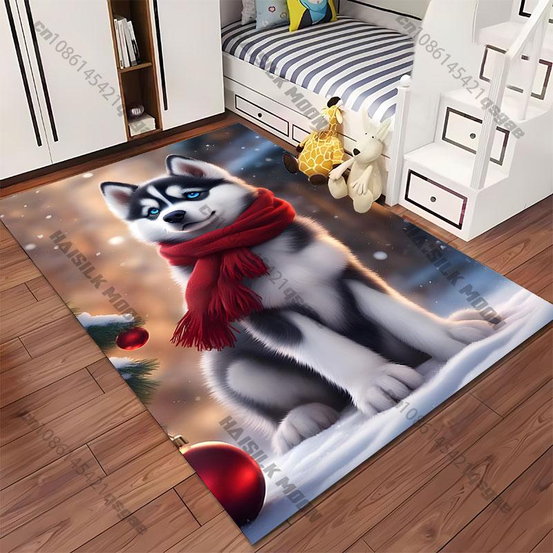 Husky puppy winter holiday warmth carpet Yoga living room room decor children's crawling mat doormat area rug games mat