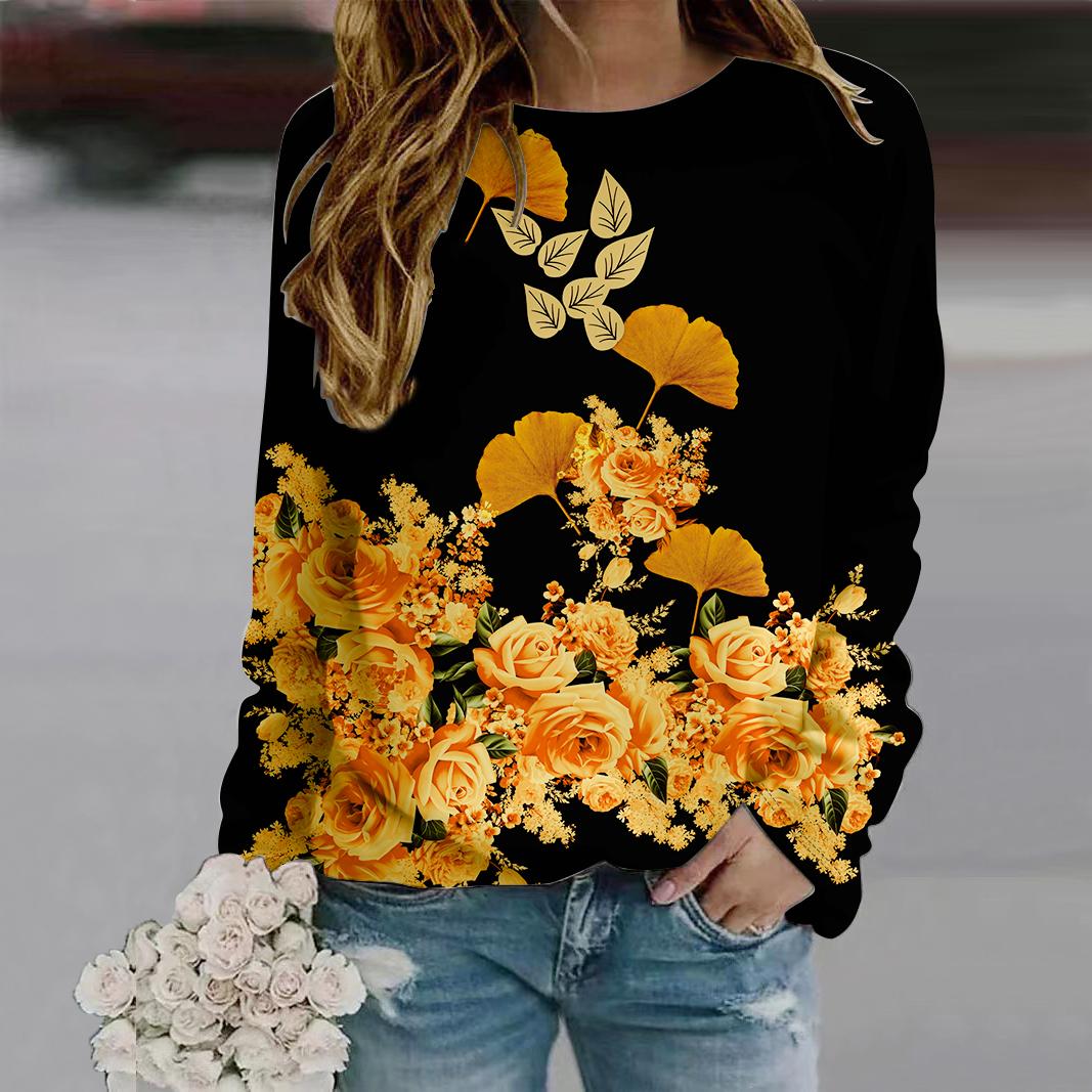 Осенняя женская модная футболка с круглым вырезом и длинным рукавом — фото 3