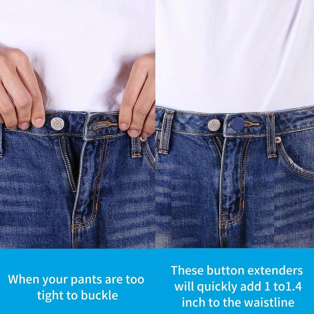 Confezione da 4/12 Estensori Regolabili per Vita di Jeans Senza Cuciture Espansori Facili a Bottone Aggiunge 2,5-3,5 cm, Unisex per Pantaloni Jeans Khaki/Blu/Nero