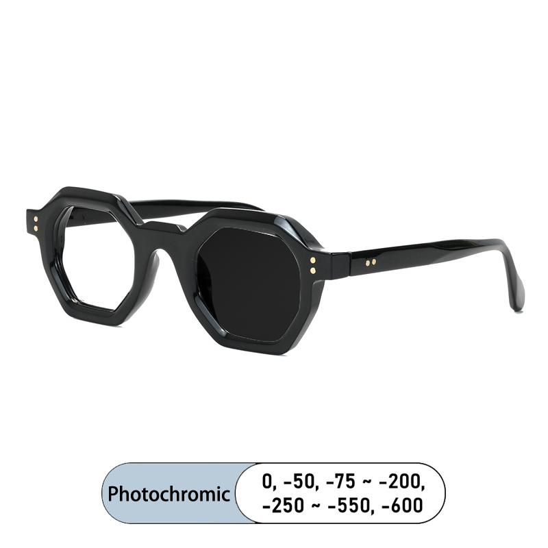 

New Brand Design Fashion Hexagon Frame Myopia Glasses Custom Prescription Photochromic Anti Blue Light Women Short Sight Eyewear 0