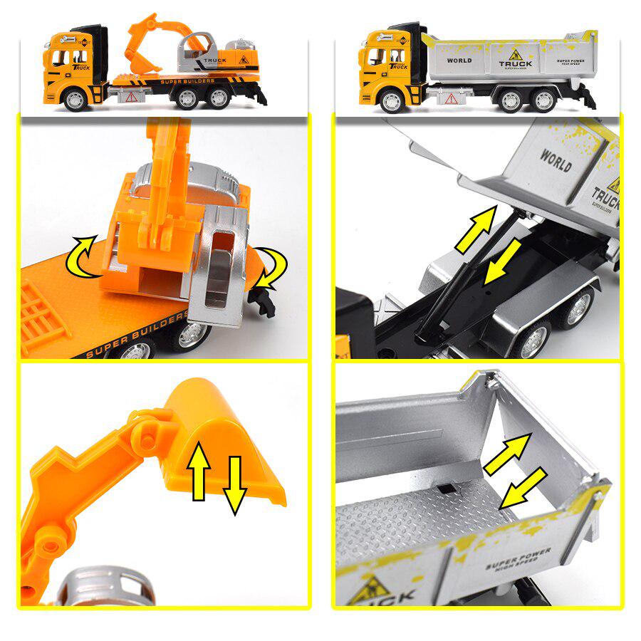 Truck Alloy Diecast Car Model Pull Back Car Toys Carrier Vehicles Construction Excavator Engineering Car Toys for Kids Boys Gift