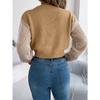 GMXIA Autumn and Winter Casual Striped Lantern Sleeve Pullover Crop Top Women's Sweater