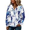 Women's Halloween Print Hoodie with Button Front - Long Sleeve Pullover Sweatshirt