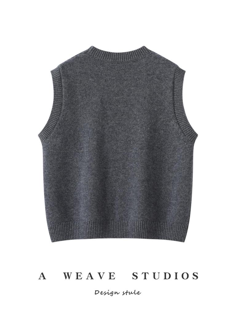 Retro Abstract Little People Knit Denim Sleeveless Vest Top