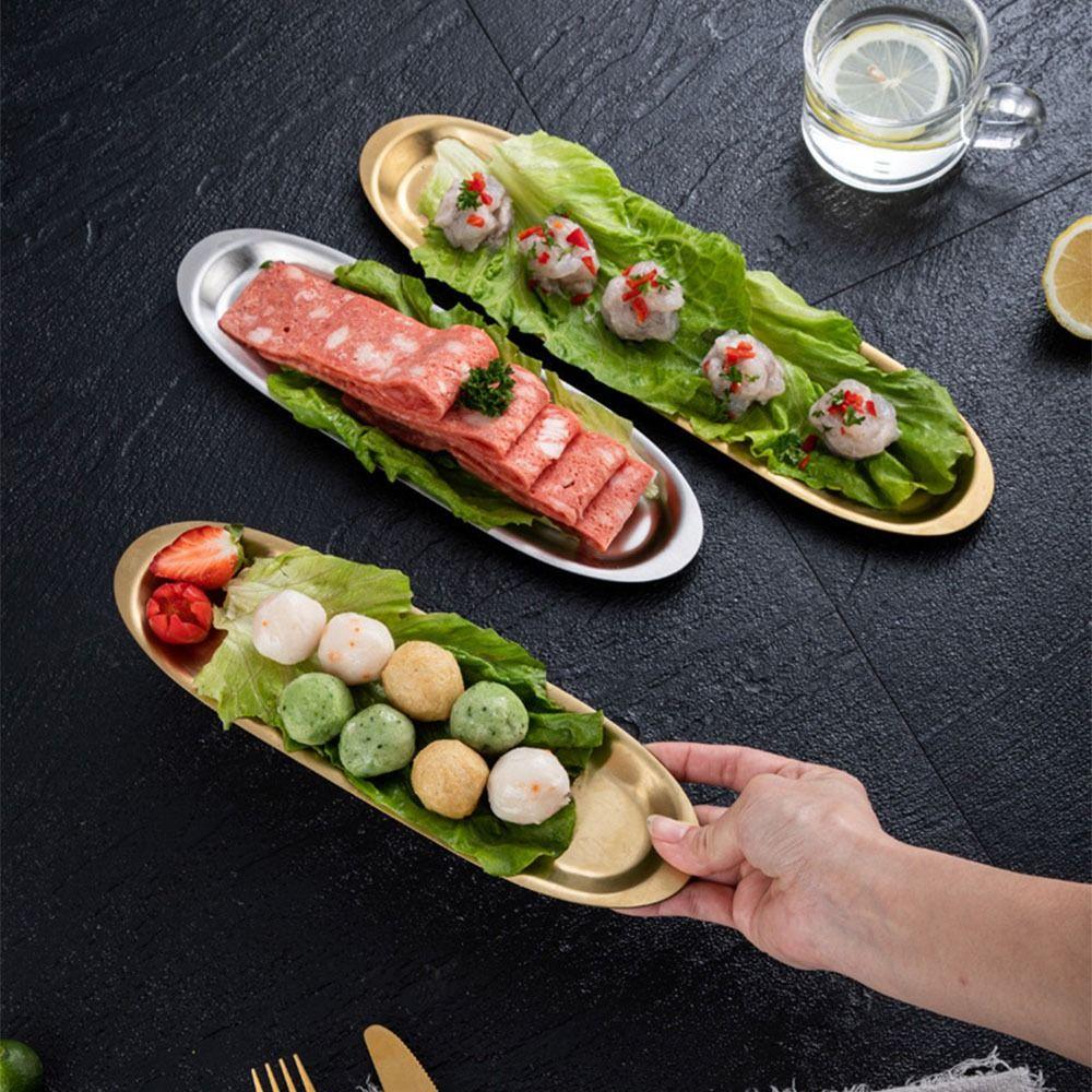 Stainless Steel Sushi Plate Long Plate Beef Ball Plate Easy Clean Picnic BBQ Plate  Kitchen Use
