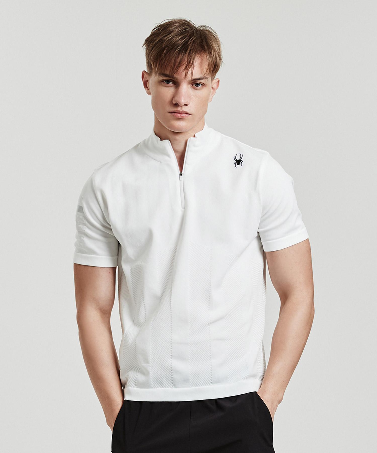 Spyder Men S Half-Zip Knit Short Sleeve T-Shirt Spjmcnrs112Mwht White/105