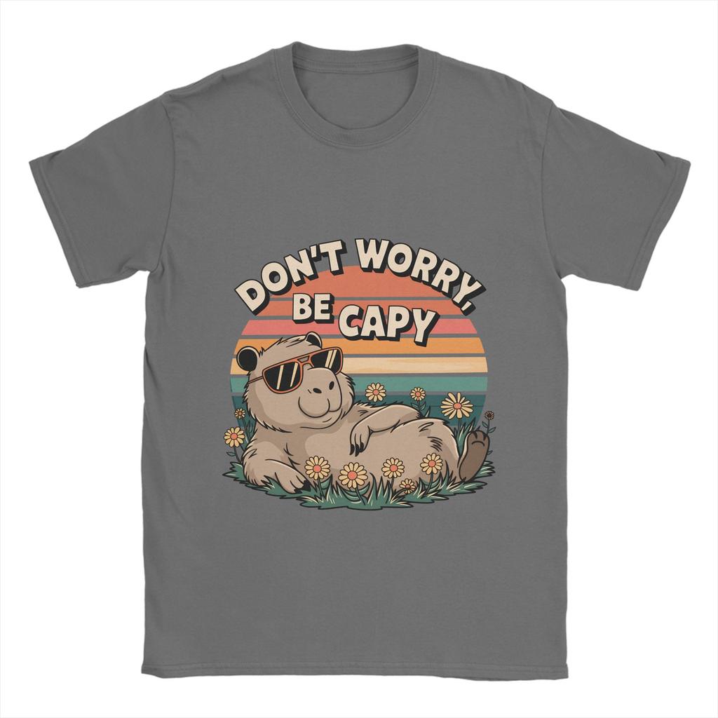 Capybara Dont worry Be Cappy T Shirt Summer  Hip Hop TShirts Man Cotton O Neck Plus Size Top Tees ShortSleeved Vintage Tshirt