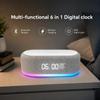 6-in-1 Nachttisch-Digitaluhr Bluetooth-Lautsprecher 15W Kabelloses Ladegerät RGB-Nachtlicht Wecker