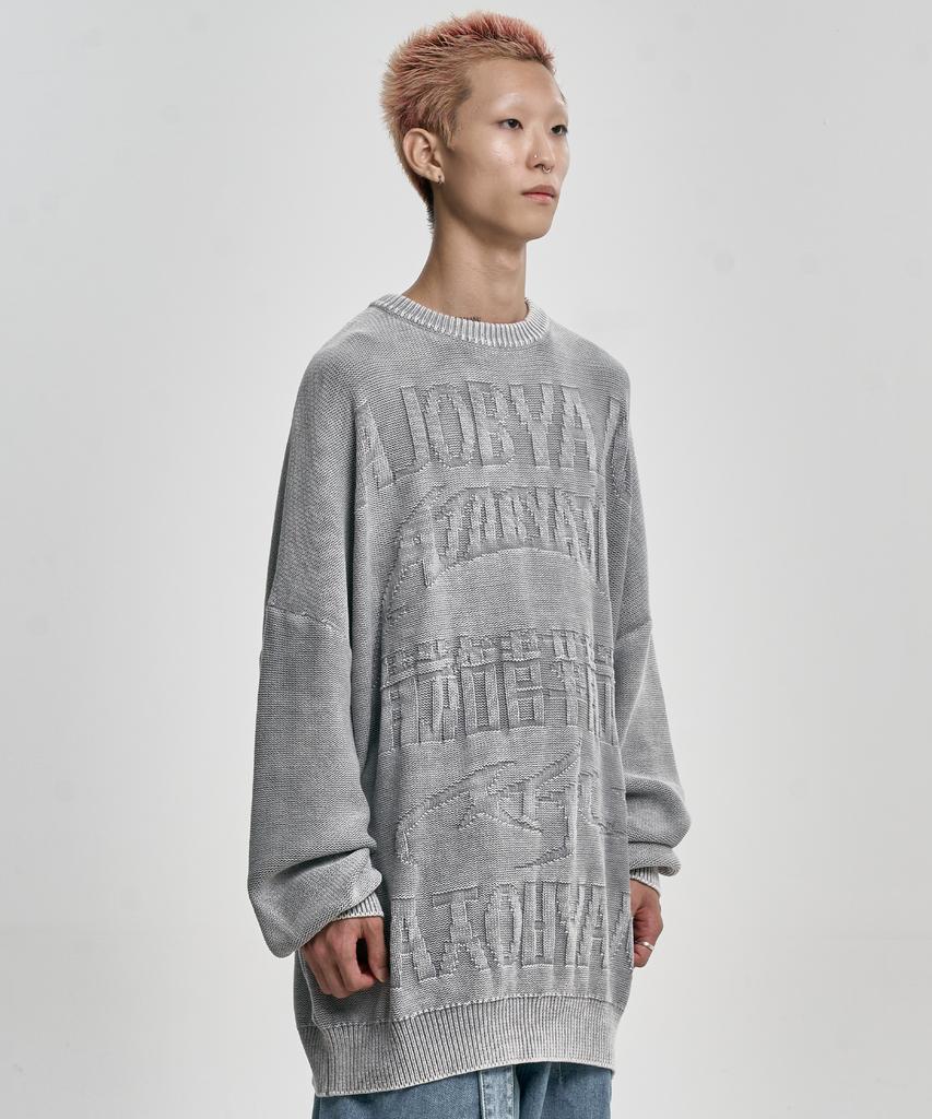 AJOBYAJO [Pba] Five Ajo Logos Washed Sweater [Light Gray]