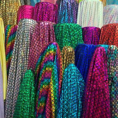 1/2/3M Laser Fish Scale Bronzing Fabric Spandex 4 Ways Stretch Fabric For Diy Sewing Dancer Swimwear Stage Performance Clothes