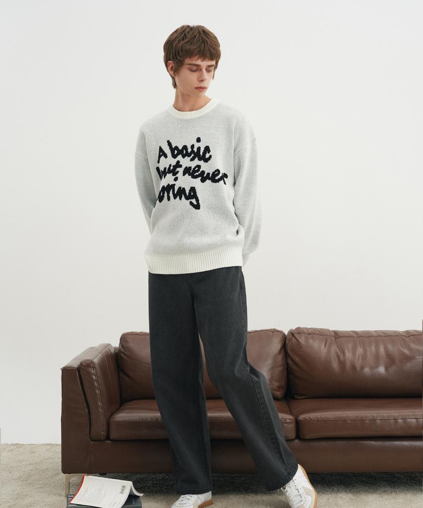 BLOND9 Slogan Round Knit Sweater_White (Type A)