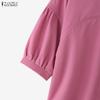 ZANZEA Women Turn Down Collar Casual 3/4 Sleeve Loose Blouse