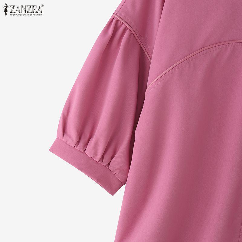 ZANZEA Women Turn Down Collar Casual 3/4 Sleeve Loose Blouse