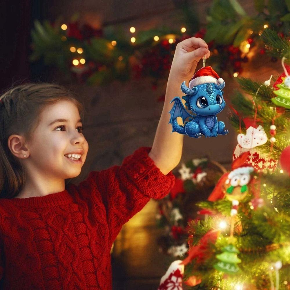 Hanging Christmas Dinosaur Decors Acrylic Christmas Cartoon Dragon Pendant  Car Rear View