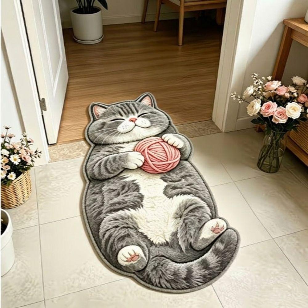 Non-Slip Cat-Shaped Area Rug 2D Cartoon Carpet Cute Home Decor Carpet  Bedrooms