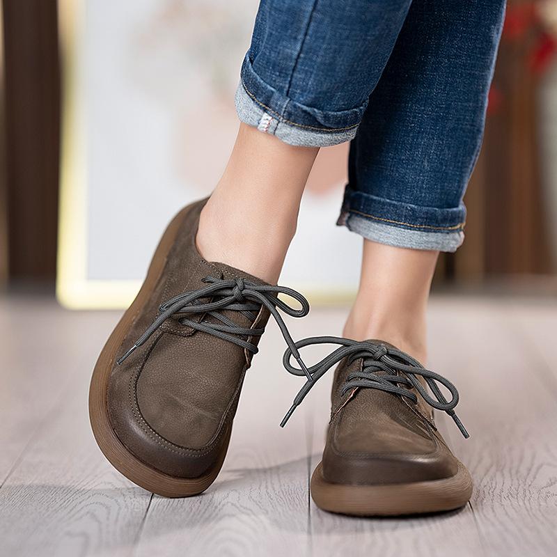 First layer cowhide single shoes casual low-top women s shoes retro versatile women s boots daily flat shoes 35 серый 5979₽
