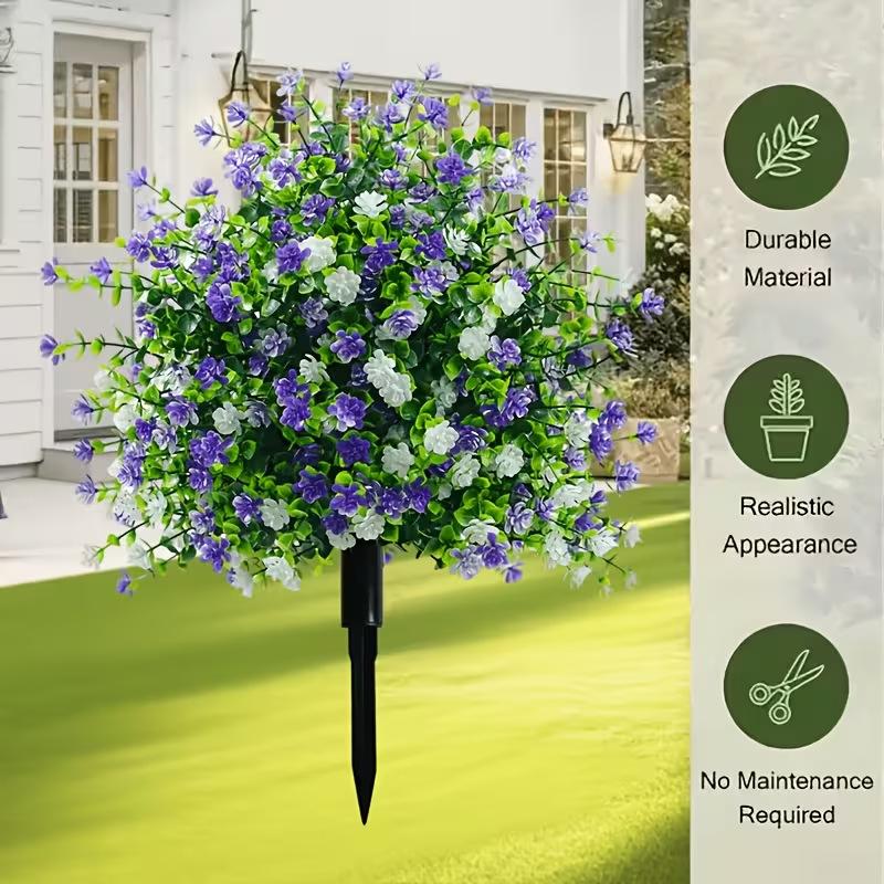 2Pcs Artificial Camellia Eucalyptus Ground Plug Flower Topiary Ball Tree UV Resistant Fake Outdoor Plants For Garden Yard Lawn Patio Decor