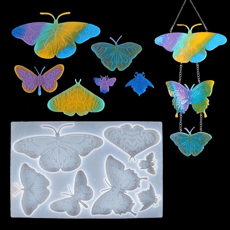 Sommerfugl Resin Silikonform Vindklokker Nøkkelring Halskjede Anheng Smykker Håndverk Støping DIY Form for Hjemmedekorasjon