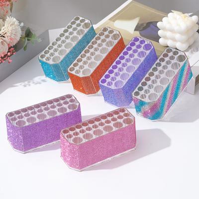 Rhinestone Acrylic Makeup Brush Holder 26 Holes Nail Brush Storage Box Desk Pen Organizer Display Stand for Cosmetic Tools Eyebrow Pencil Eyeliners
