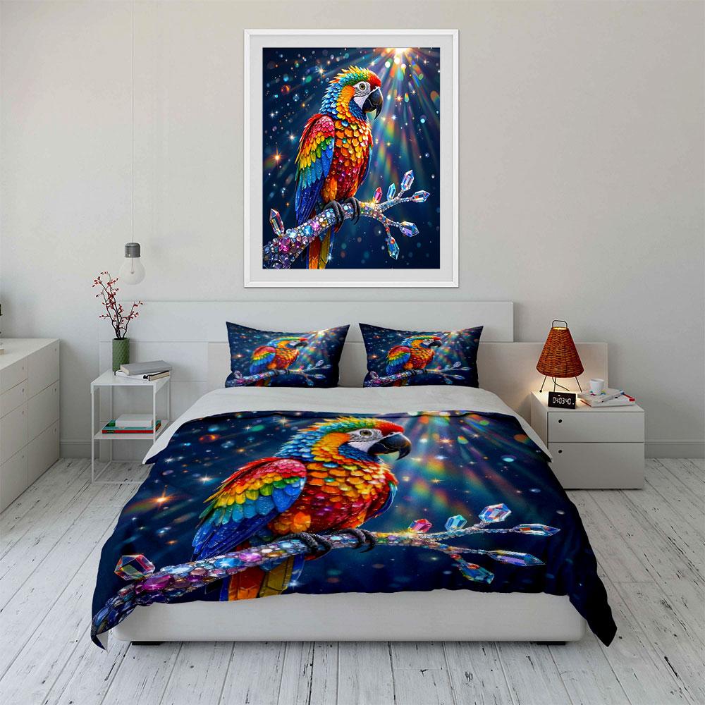 Colorful Parrot Art Decor Set Bedding Set with 1 Duvet Cover 2 Pillowcases Single Double King Queen, Gift