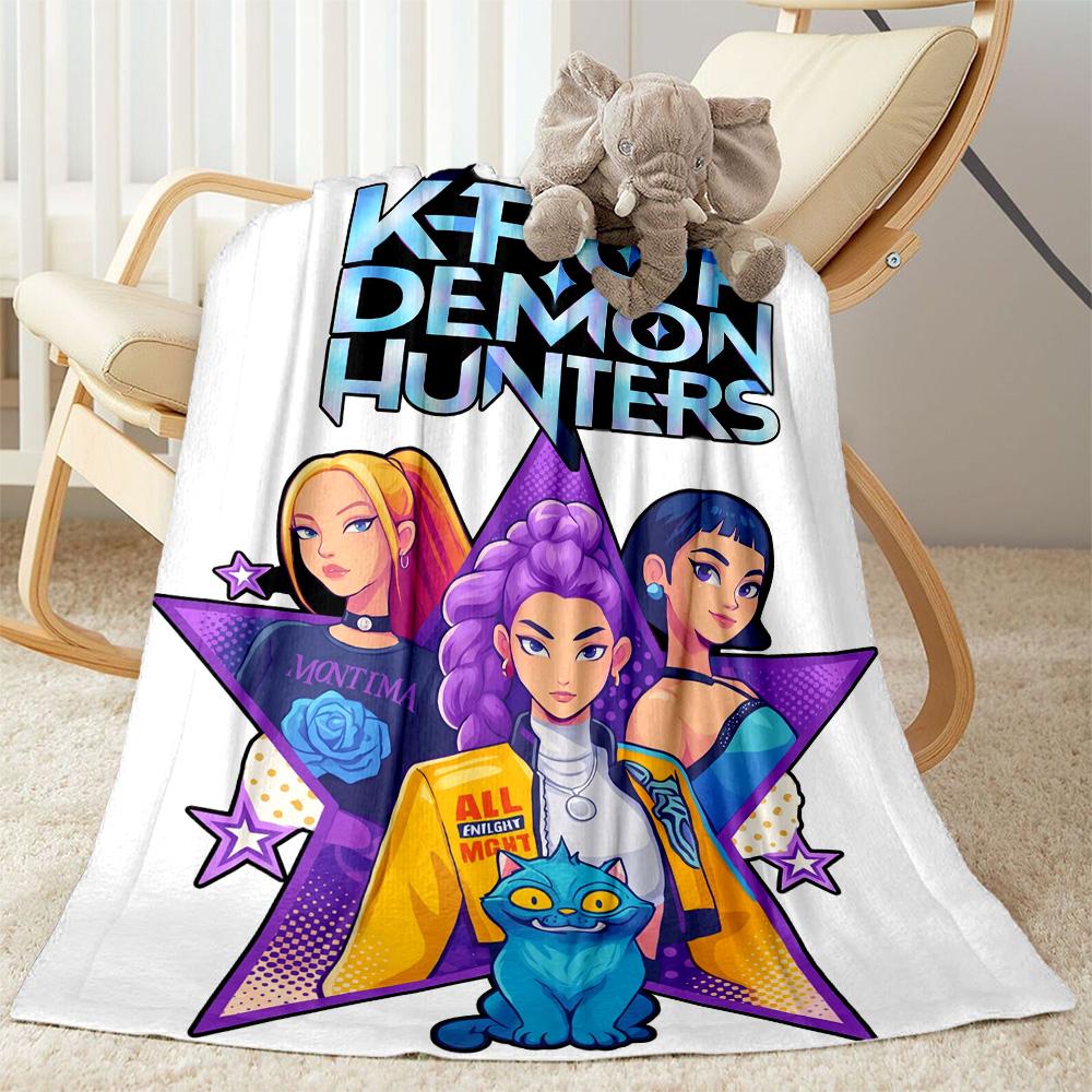 K-pop Demon Hunters Blanket Durable Comfort Suitable for Seaside Office Chair Chair All-Season Use Playful Design